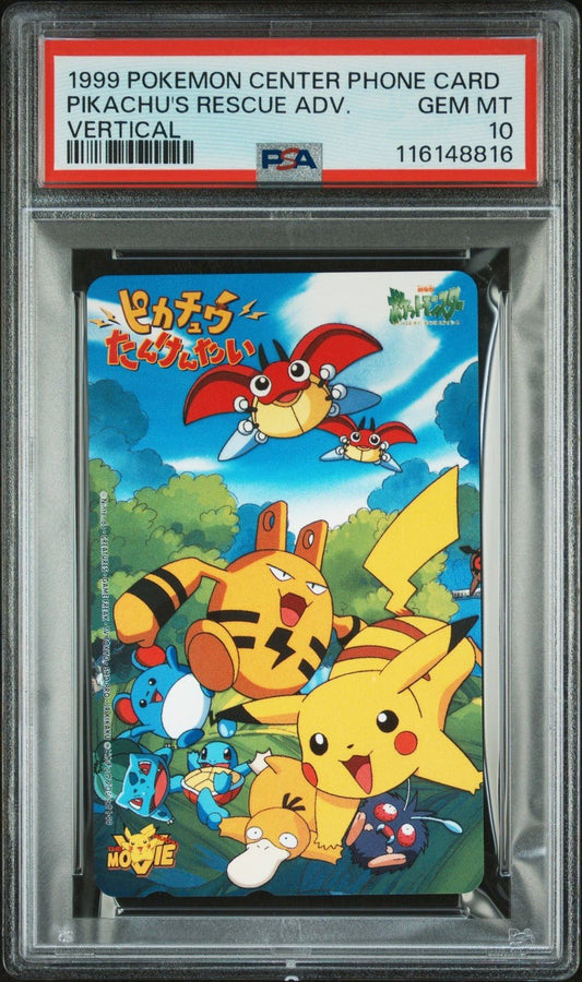 1999 POKEMON CENTER PHONE CARD VERT PIKACHU'S RESCUE ADVENTURE PSA 10