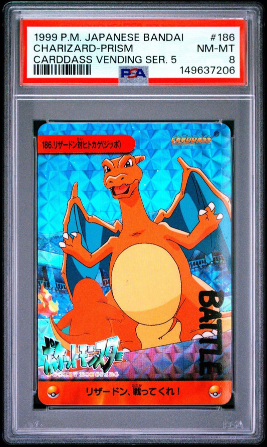 1999 POKEMON JAPANESE BANDAI CARDDASS VENDING 186 CHARIZARD PRISM PSA 8