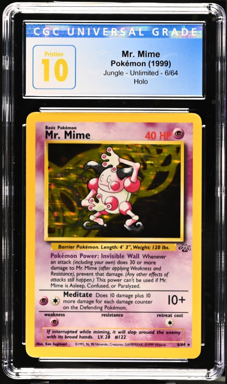 1999 POKEMON JUNGLE #6 MR. MIME-HOLO CGC Perfect Blue Label 10 (POP 5)