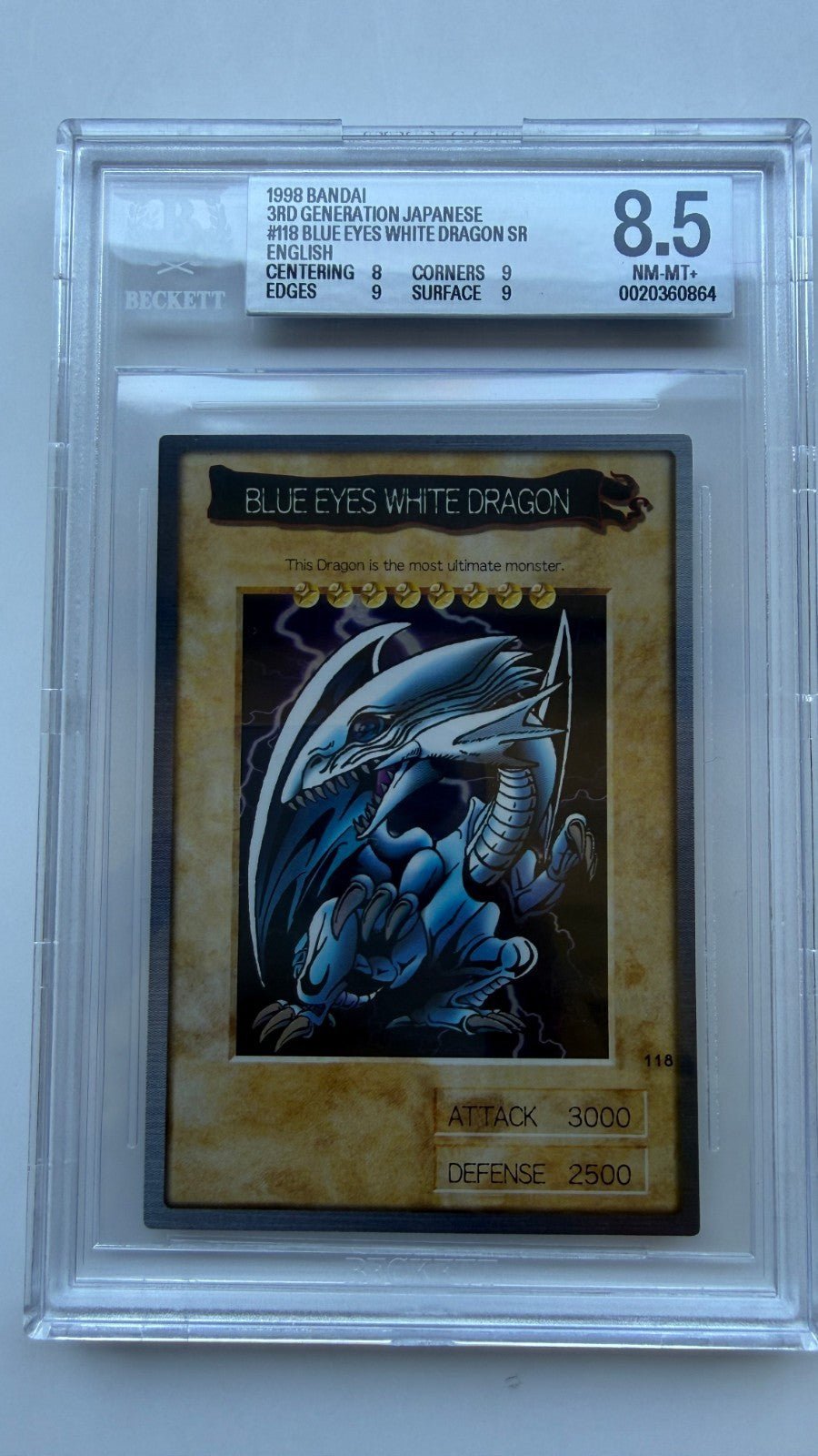 1999 YU-GI-OH JAPANESE BANDAI-3RD GENERATION 118 BLUE-EYES WHITE DRAGON BGS 8.5