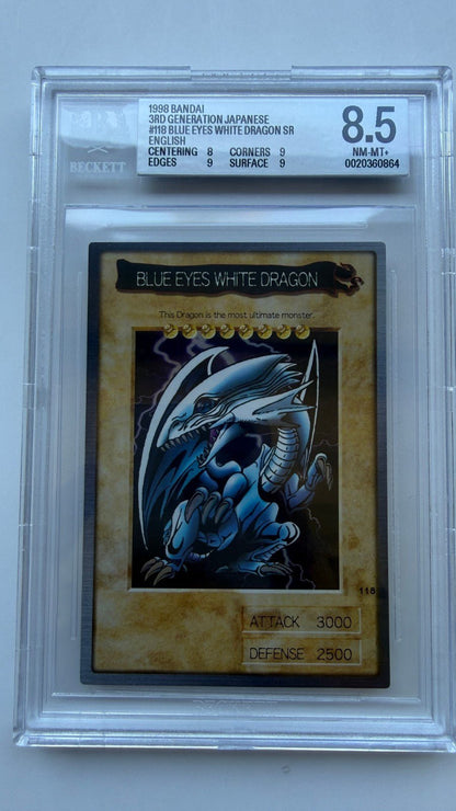 1999 YU-GI-OH JAPANESE BANDAI-3RD GENERATION 118 BLUE-EYES WHITE DRAGON BGS 8.5