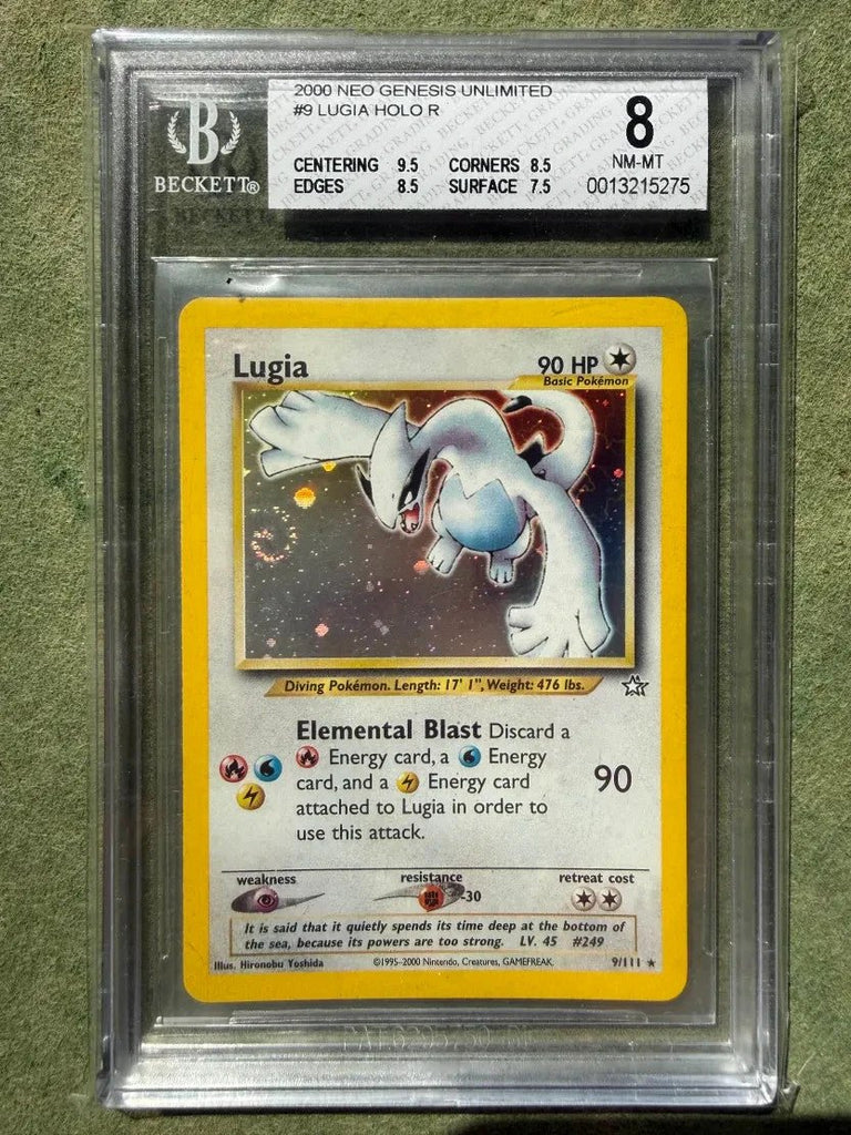 2000 Pokemon Lugia Neo Genesis Unlimited Holo Rare 9 BGS 8 SWIRL!