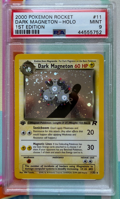 2000 POKEMON ROCKET 1ST EDITION 11 DARK MAGNETON - HOLO PSA 9 With Swirl!