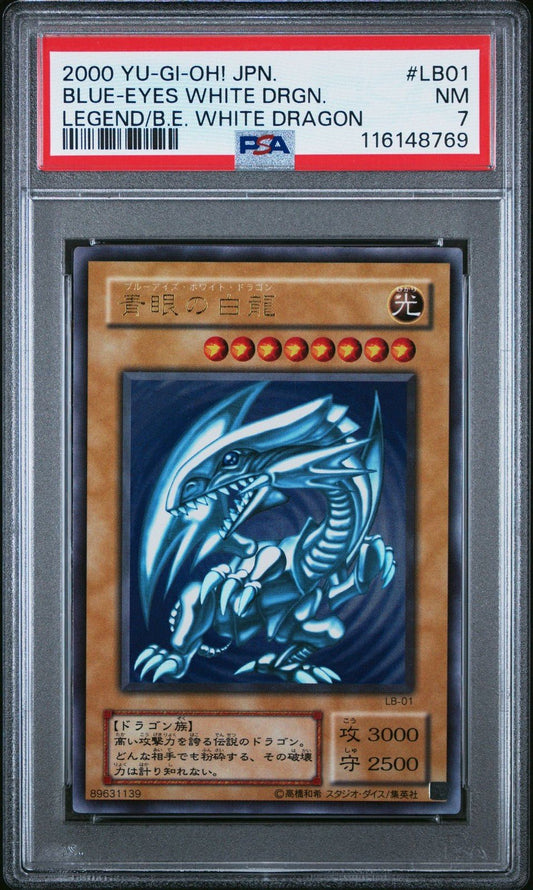 2000 YuGiOh! Legend/B.E. White Dragon LB01 Blue Eyes White Dragon PSA 7