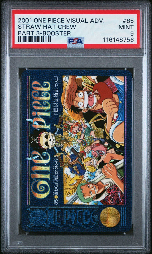 2001 CARDDASS ONE PIECE VISUAL ADVENTURE PART 3 85 STRAW HAT CREW BOOSTER PSA 9