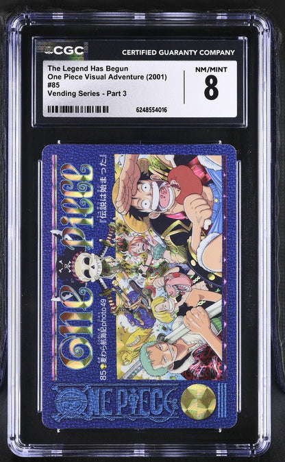 2001 CARDDASS ONE PIECE VISUAL ADVENTURE PART 3 VENDING #85 STRAW HAT CREW CGC 8