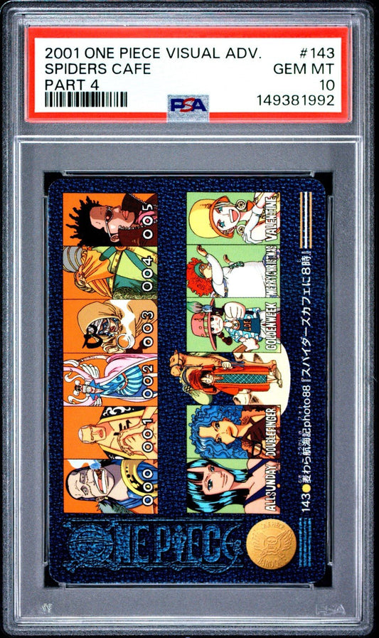 2001 CARDDASS ONE PIECE VISUAL ADVENTURE SPIDERS CAFE 143 PSA 10
