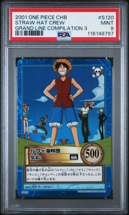 2001 One Piece CHB Japanese Holo Straw Hat Crew S120 PSA 9 Grand Line Comp3