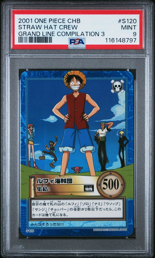 2001 One Piece CHB Japanese Holo Straw Hat Crew S120 PSA 9 Grand Line Comp3