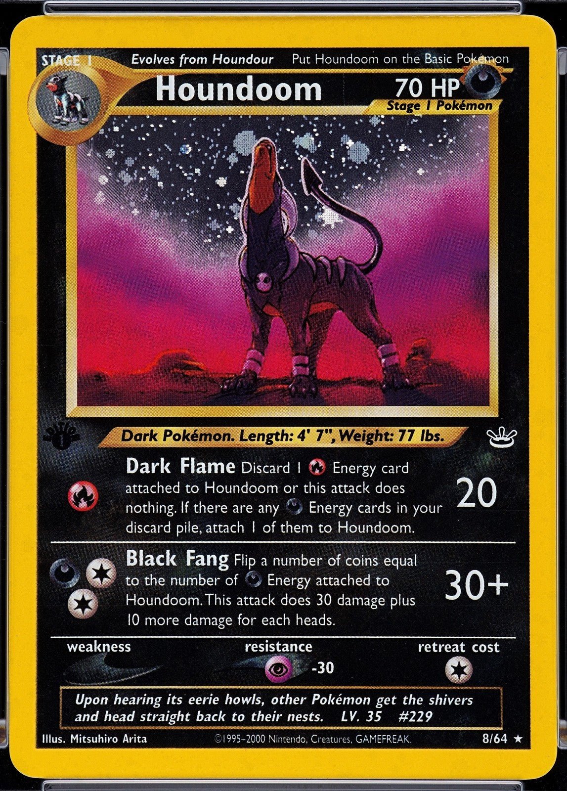 2001 Pokemon Neo Revelation Houndoom Holo 1st Edition 8/64 TAG 7.5