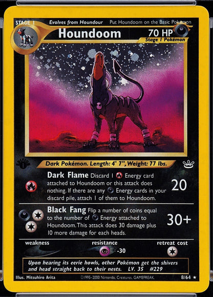 2001 Pokemon Neo Revelation Houndoom Holo 1st Edition 8/64 TAG 7.5