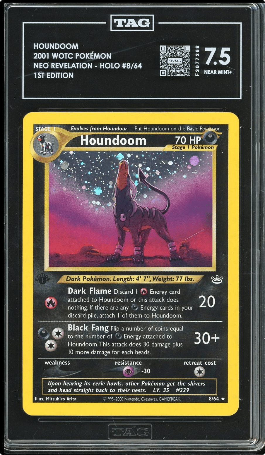 2001 Pokemon Neo Revelation Houndoom Holo 1st Edition 8/64 TAG 7.5