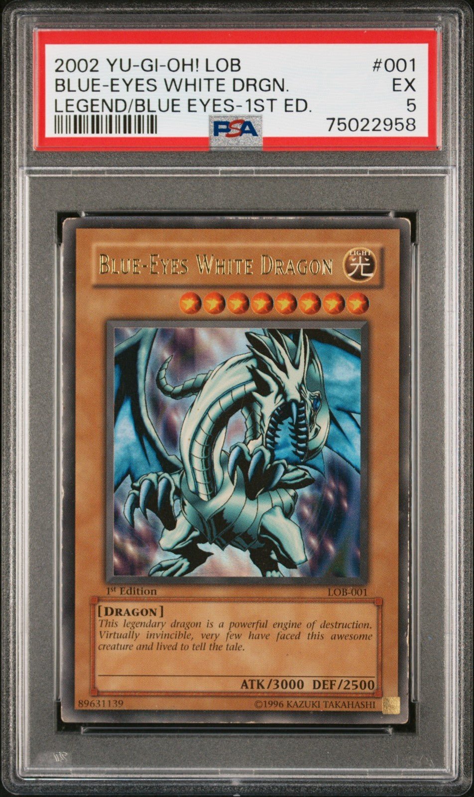 2002 Blue-Eyes White Dragon LOB-001 1st Edition NA English Wavy PSA 5