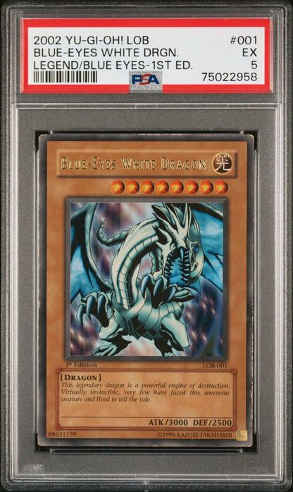 2002 Blue-Eyes White Dragon LOB-001 1st Edition NA English Wavy PSA 5