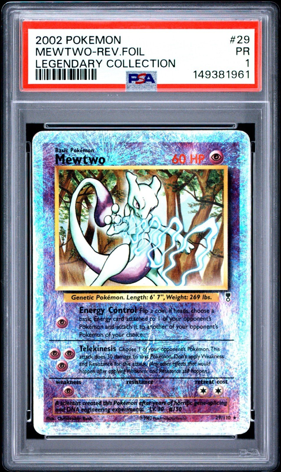 2002 Pokemon Legendary Collection Mewtwo Reverse Holo 29/110 PSA 1