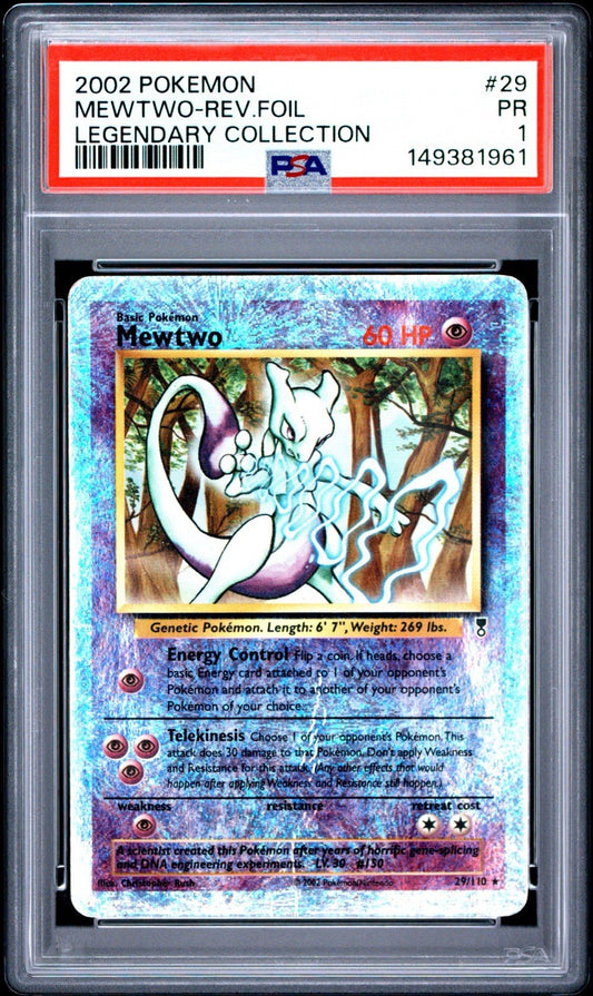 2002 Pokemon Legendary Collection Mewtwo Reverse Holo 29/110 PSA 1