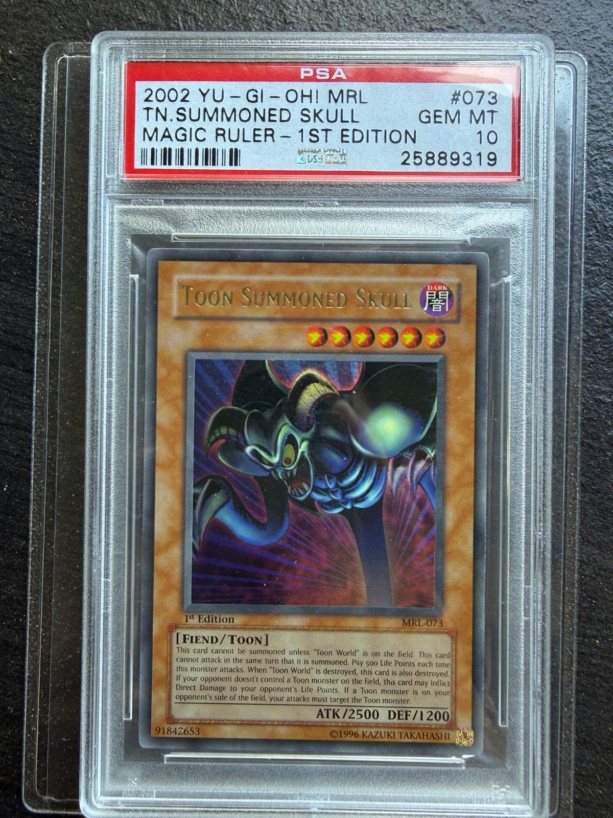 2002 YU - GI - OH! MRL - MAGIC RULER 1ST EDITION 073 TOON SUMMONED SKULL PSA 10