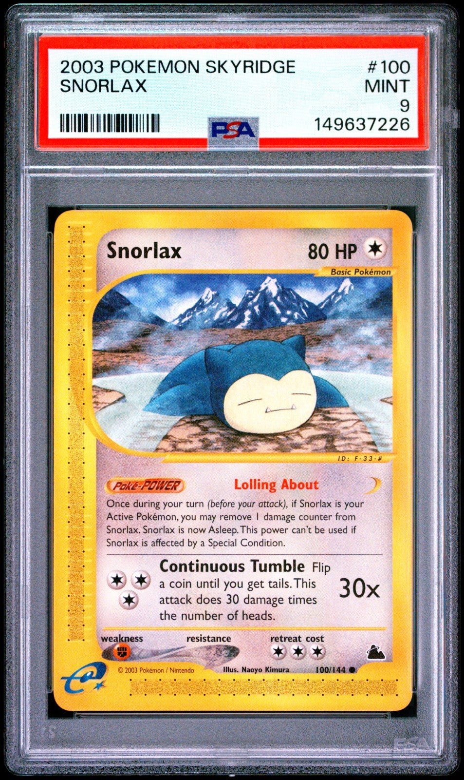 2003 POKEMON SKYRIDGE 100 SNORLAX PSA 9 NEW CERT