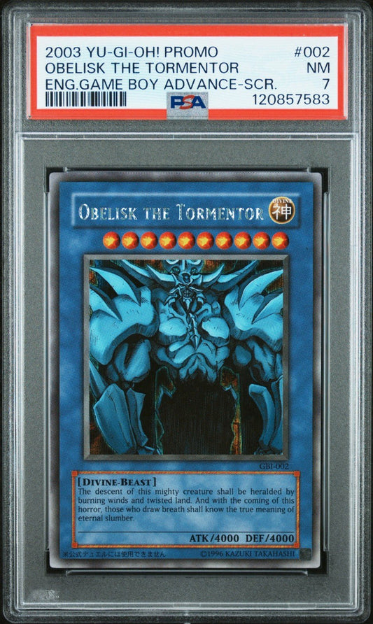 2003 YUGIOH GBI - 002 OBELISK THE TORMENTOR SECRET RARE HOLO PSA 7