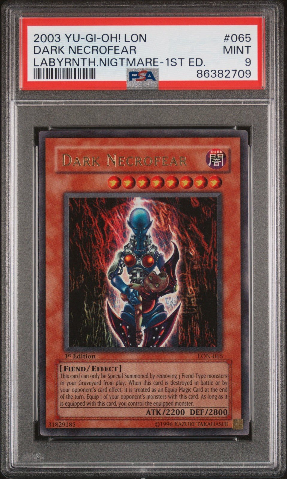 2003 Yugioh Labyrinth of Nightmare LON-065 Dark Necrofear PSA 9 1st Edition