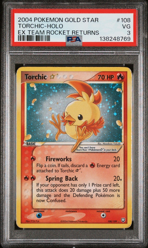 2004 POKEMON EX TEAM ROCKET RETURNS GOLD STAR 108 TORCHIC - HOLO PSA 3