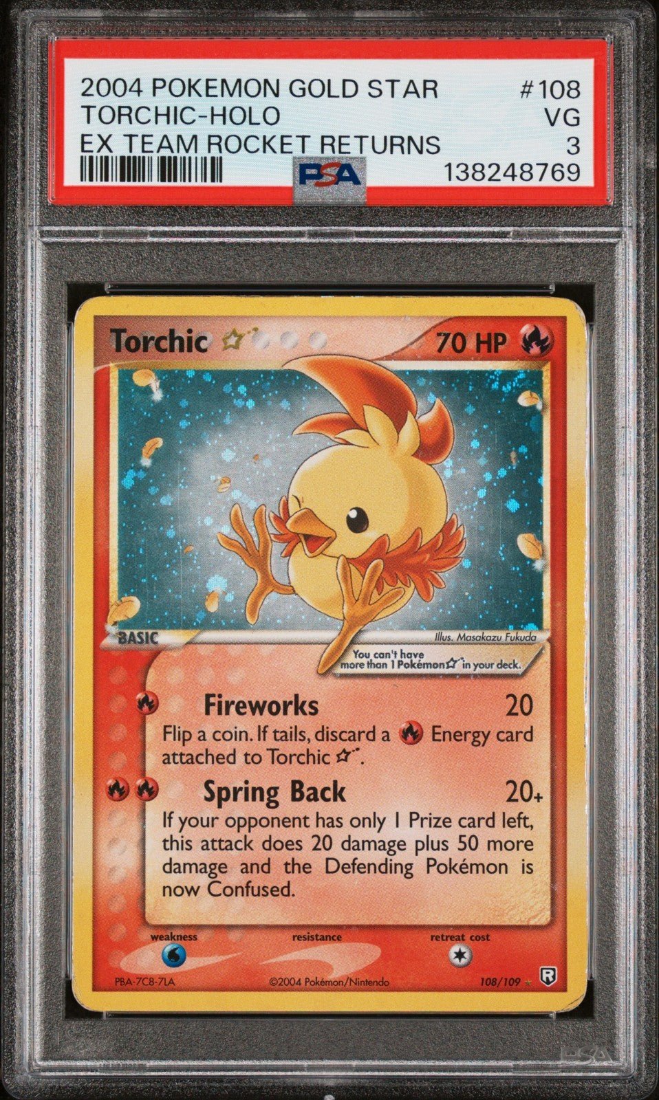 2004 POKEMON EX TEAM ROCKET RETURNS GOLD STAR 108 TORCHIC - HOLO PSA 3