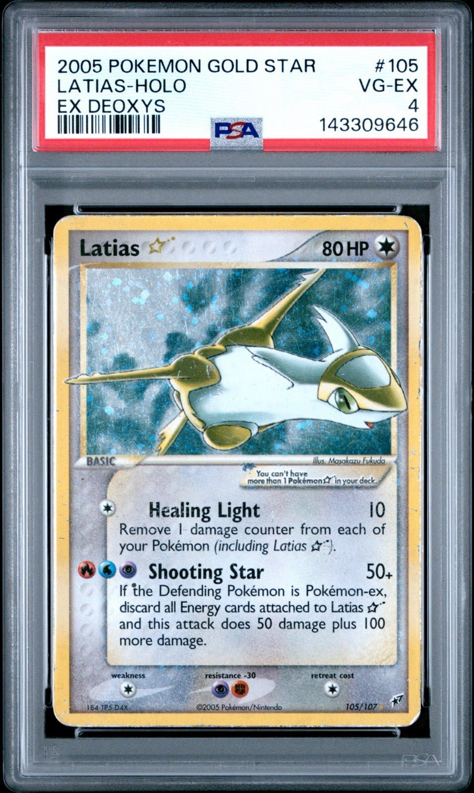 2005 POKEMON EX DEOXYS GOLD STAR 105 LATIAS - HOLO PSA 4