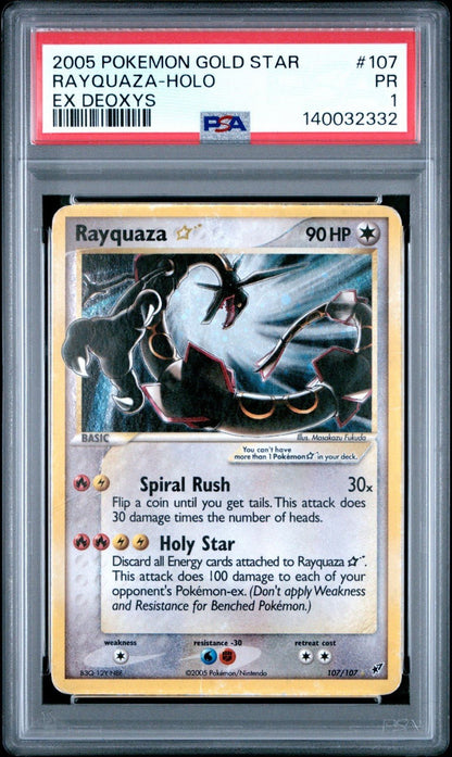 2005 POKEMON EX DEOXYS GOLD STAR 107/105 107 RAYQUAZA - HOLO PSA 1