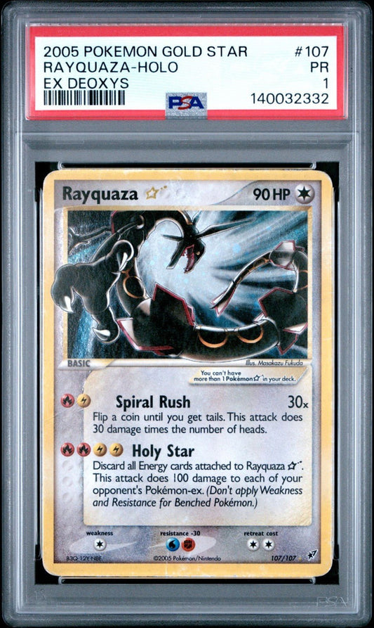 2005 POKEMON EX DEOXYS GOLD STAR 107/105 107 RAYQUAZA - HOLO PSA 1
