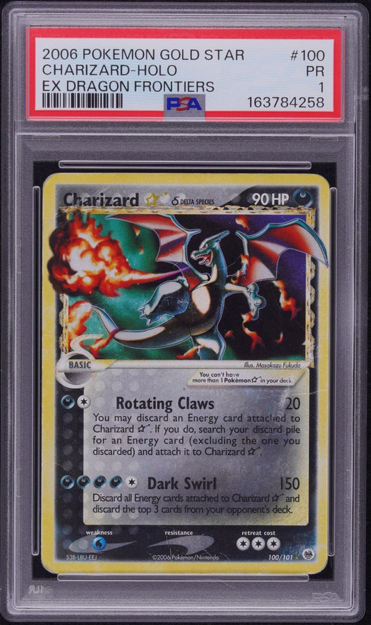 2006 POKEMON EX DRAGON FRONTIERS GOLD STAR 100 CHARIZARD-HOLO PSA 1 CLEAN FRONT