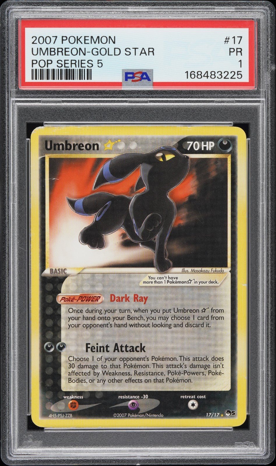 2007 Pokemon Gold Star Umbreon Holo POP Series 5 PSA 1 CLEAN FRONT