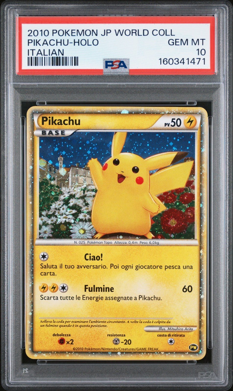 2010 POKEMON JAPANESE WORLD COLLECTION ITALIAN PIKACHU-HOLO PSA 10
