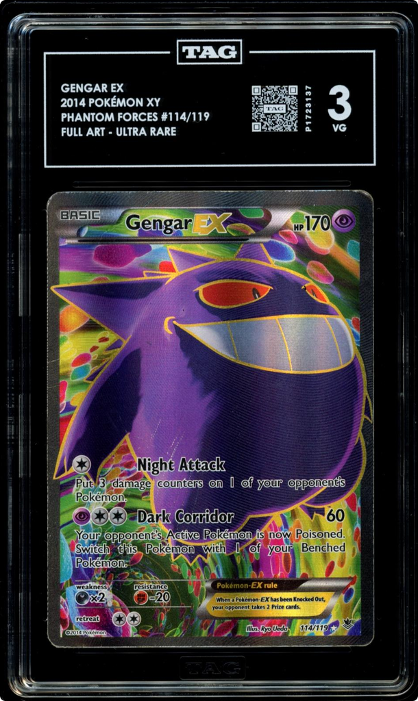 2014 POKEMON XY PHANTOM FORCES 114 FULL ART/GENGAR EX TAG 3