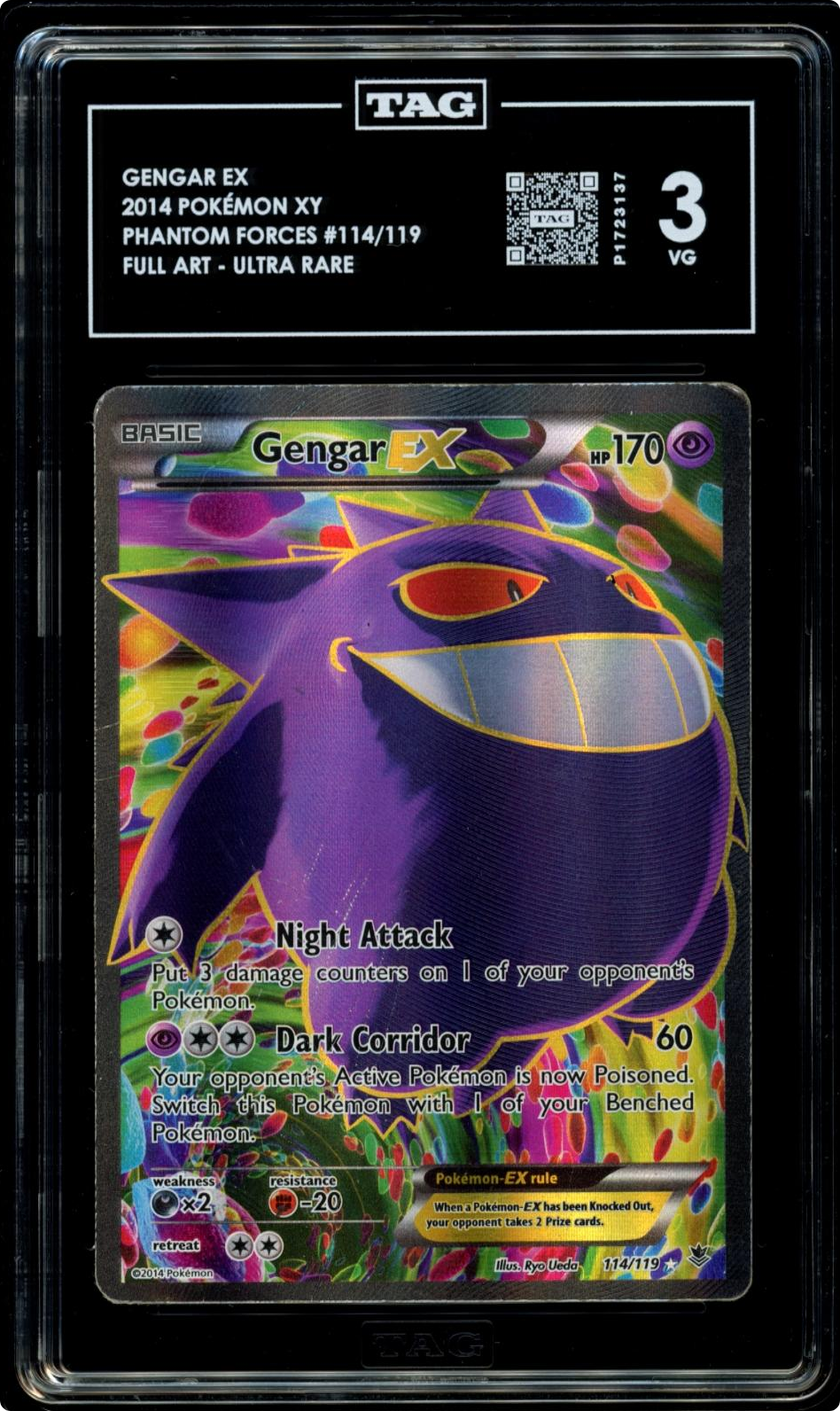 2014 POKEMON XY PHANTOM FORCES 114 FULL ART/GENGAR EX TAG 3