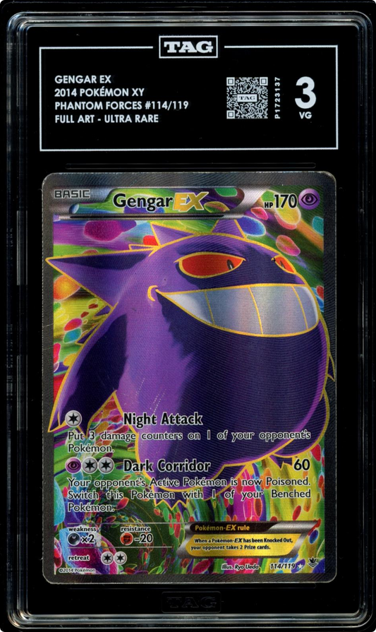 2014 POKEMON XY PHANTOM FORCES 114 FULL ART/GENGAR EX TAG 3