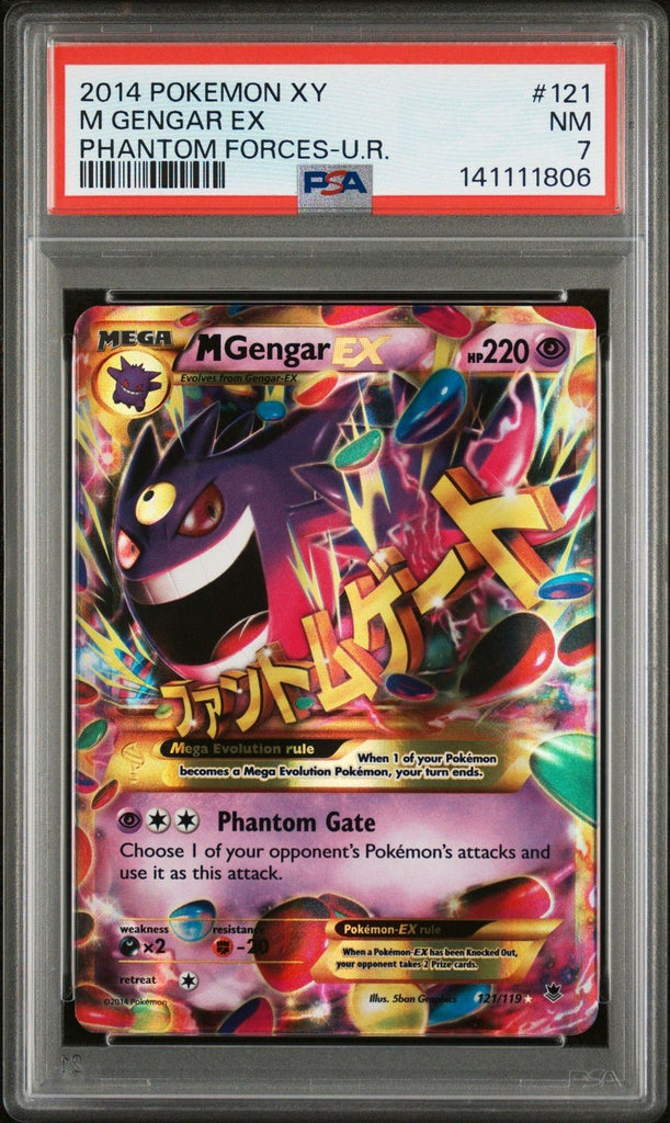 2014 POKEMON XY PHANTOM FORCES ULTRA RARE 121 M GENGAR EX PSA 7