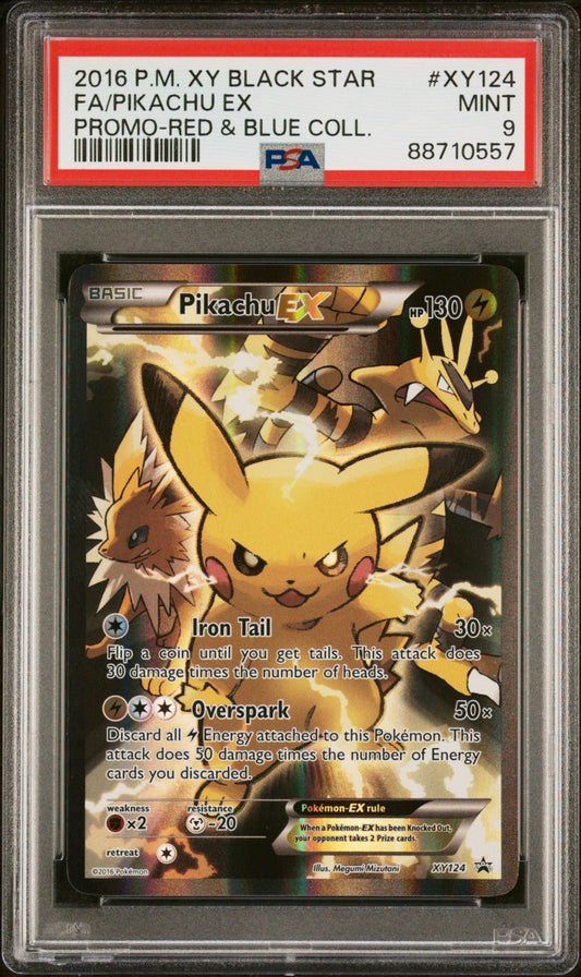 2016 Pokemon Pikachu EX Promo XY Black Star XY124 Full Art Red & Blue PSA 9
