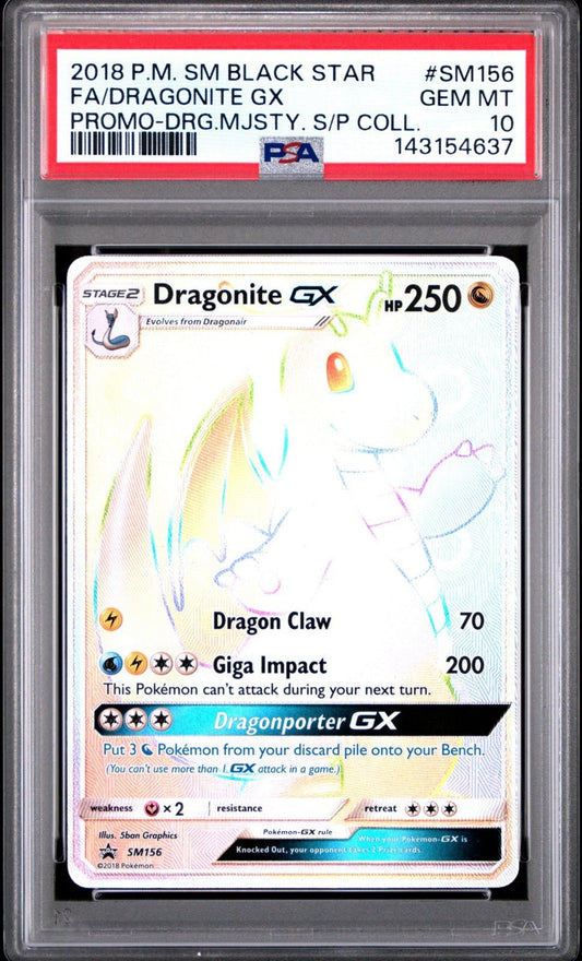 2018 POKEMON SM BLACK STAR PROMO SM156 FULL ART/DRAGONITE GX PSA 10