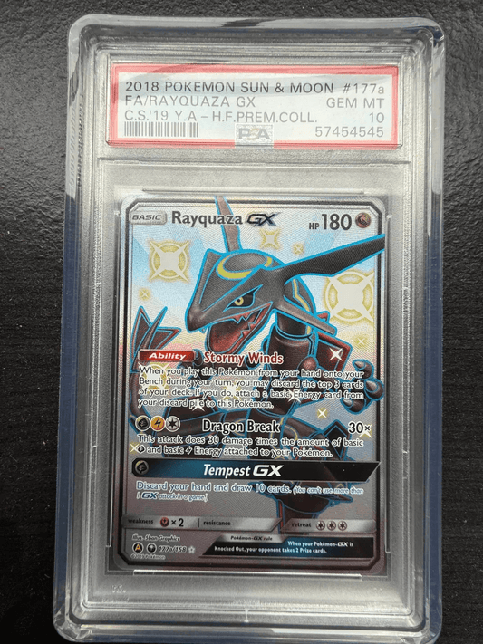 2018 POKEMON SUN & MOON CELESTIAL STORM 177A FULL ART/RAYQUAZA GX PSA 10