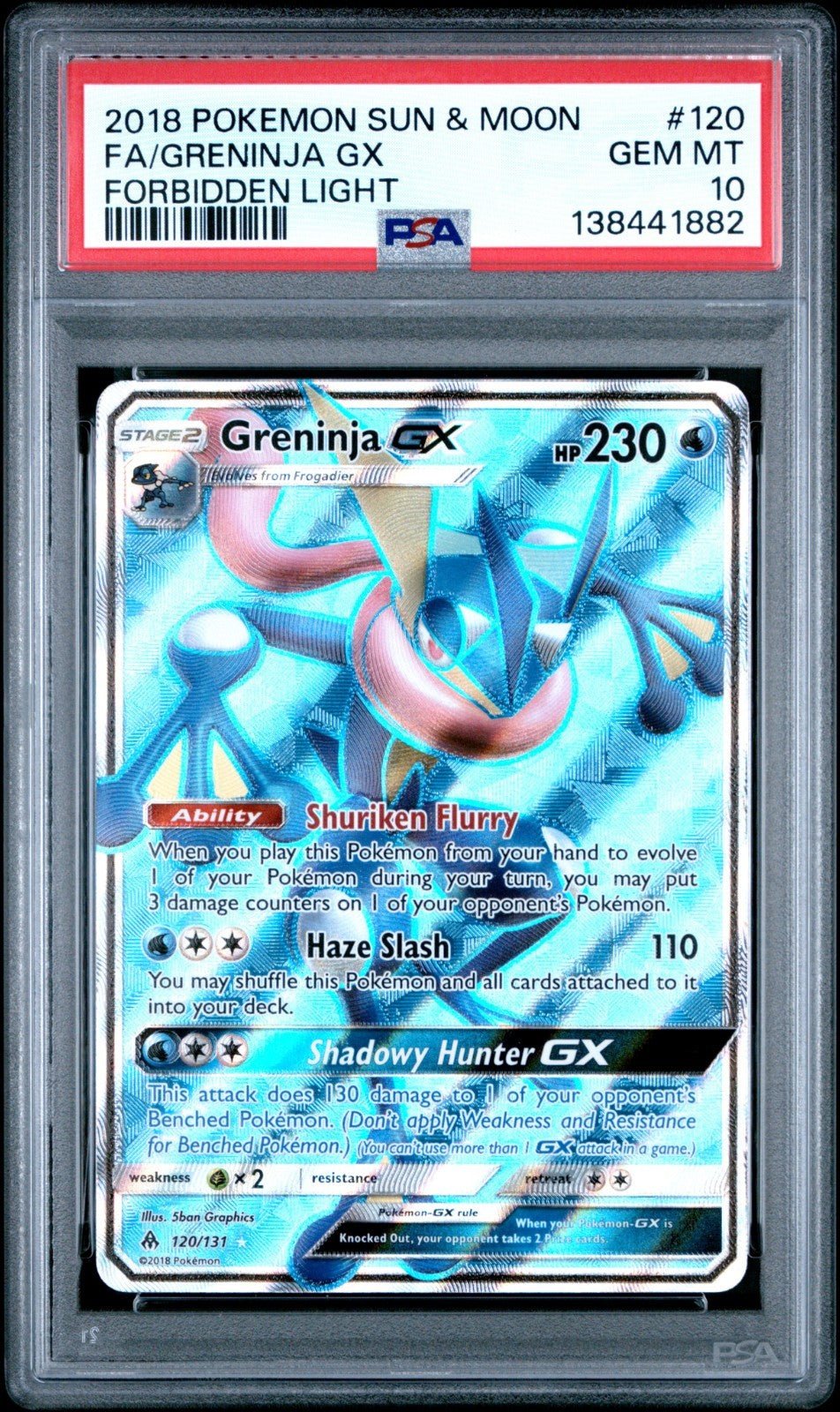 2018 Pokemon Sun & Moon Forbidden Light 120 FULL ART Greninja GX PSA 10