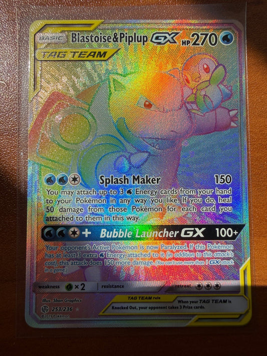2019 Pokemon Blastoise & Piplup GX Tag Team 253/236 Cosmic Eclipse NM Mint