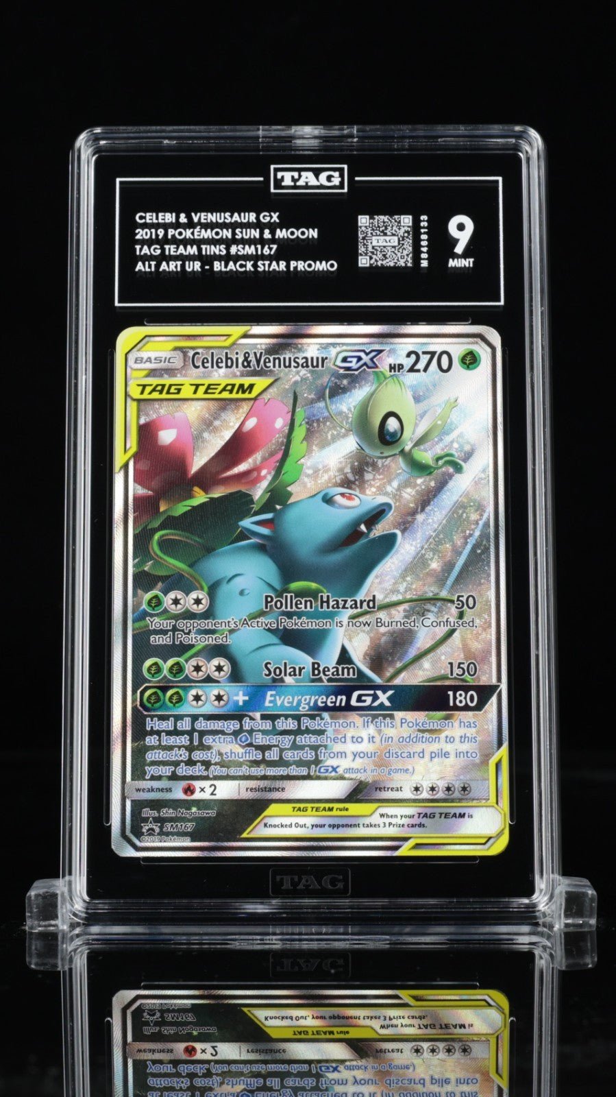 2019 POKEMON SM BLACK STAR PROMO SM167 FULL ART/CELEBI & VENUSAUR GX PSA 9