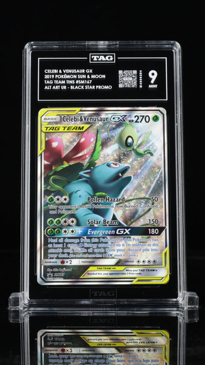 2019 POKEMON SM BLACK STAR PROMO SM167 FULL ART/CELEBI & VENUSAUR GX PSA 9
