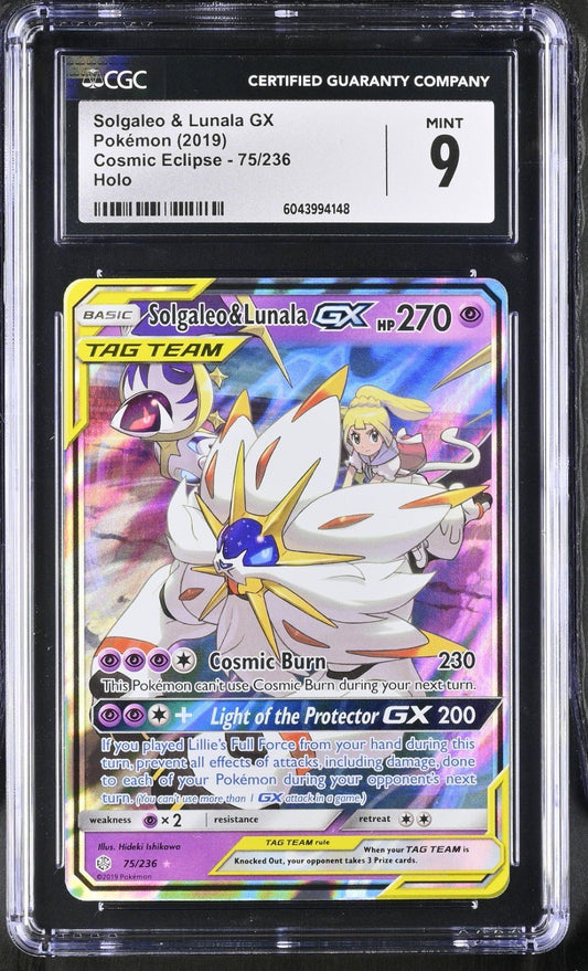 2019 Pokemon Sun and Moon Cosmic Eclipse Solgaleo & Lunala GX 75/236 CGC 9