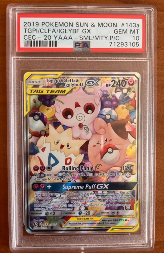 2019 Pokemon Sun & Moon Cosmic Eclipse Togepi Cleffa Igglybuff GX 143A PSA 10