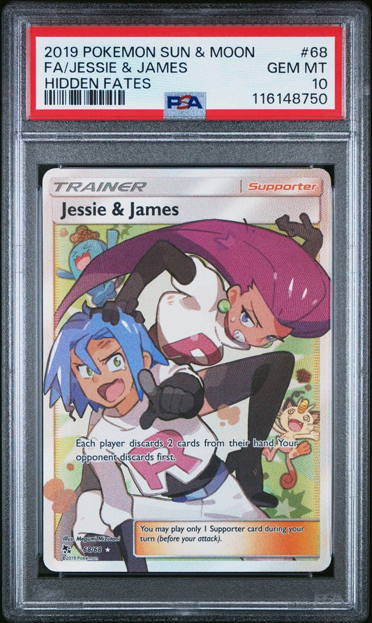 2019 POKEMON SUN & MOON HIDDEN FATES 68 FULL ART/JESSIE & JAMES PSA 10
