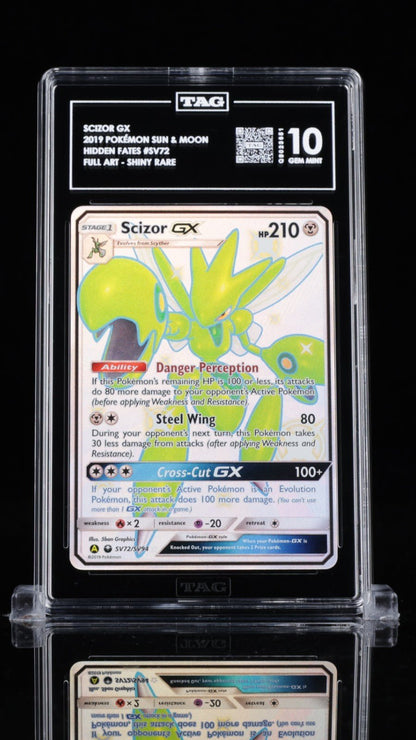 2019 POKEMON SUN & MOON HIDDEN FATES SV72 FULL ART/SCIZOR GX TAG 10