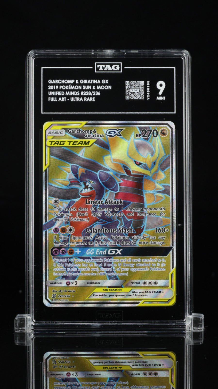2019 POKEMON SUN & MOON UNIFIED MINDS 228 FULL ART/GARCHOMP & GIRATINA GX TAG 9
