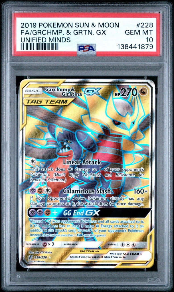 2019 POKEMON SUN & MOON UNIFIED MINDS FA/GARCHOMP & GIRATINA GX 228 PSA 10