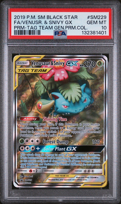 2019 VENUSAUR & SNIVY GX SM229 TAG TEAM GENERATIONS POKEMON PSA 10